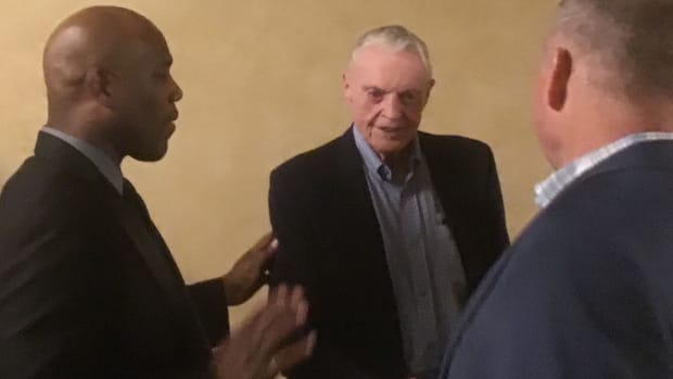 Clester Johnson and coach Tom Osborne